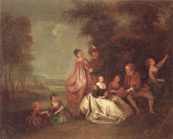 unknow artist An elegant company dancing and resting in a woodland clearing France oil painting art